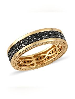 Handsome Mens Black Thai Gemstones Pave Set In Yellow Gold Over Sterling Silver
